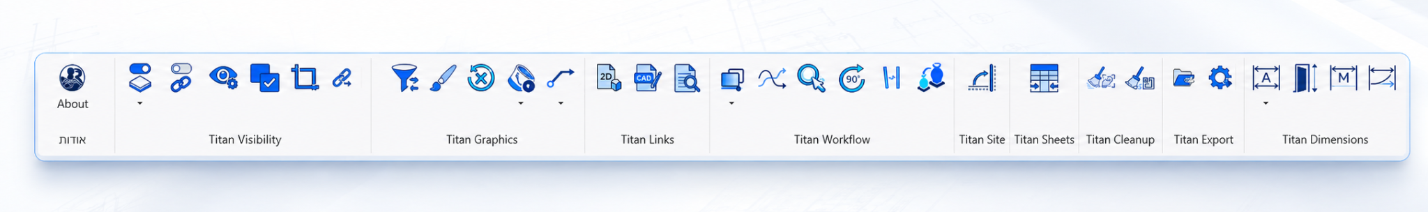 The complete AriTitan ribbon inside Revit